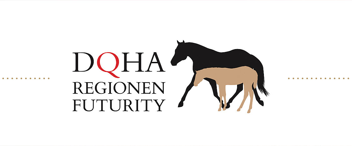 Logo von DQHA Regionen Futurity mit stilisierter Darstellung eines Pferdes und eines Fohlens.